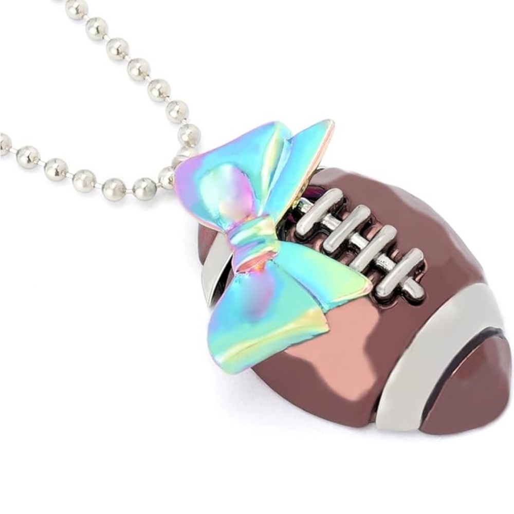 112. Football Pendant Necklace with Iridescent Bow